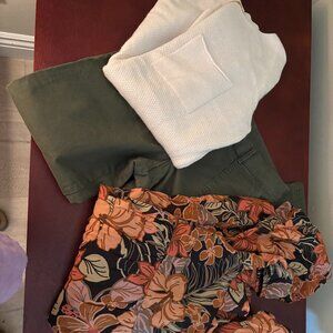 Dress, sweater, and pants